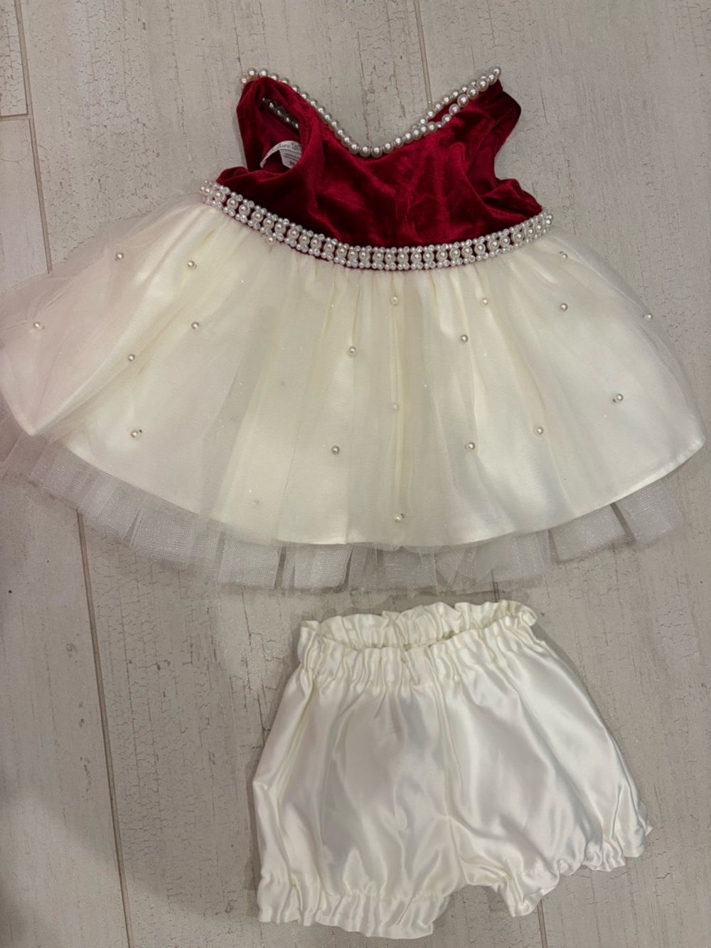 Girls Burgundy and Ivory Pearl-Trim Tutu Dress with Bloomers